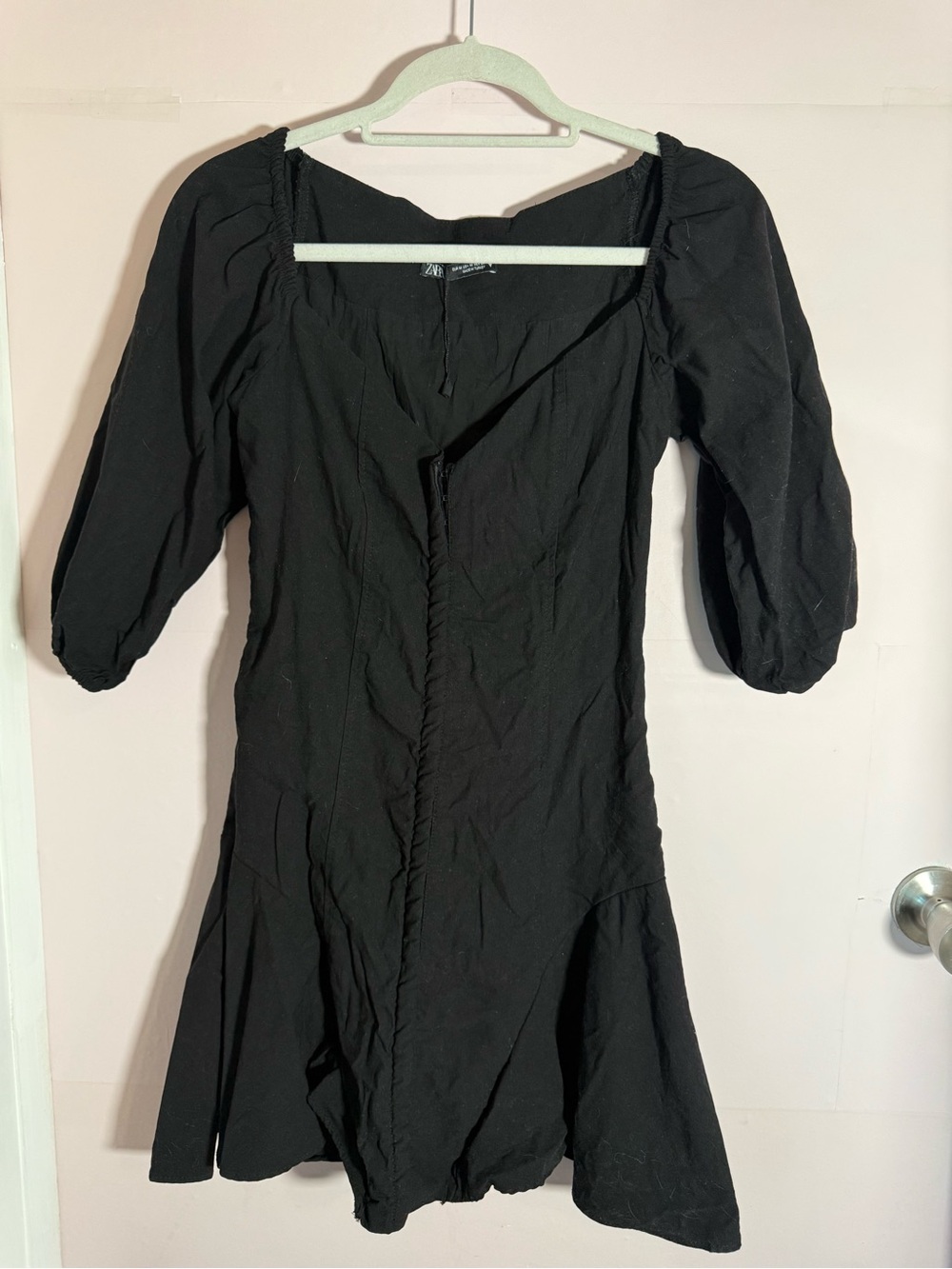Zara Black Puff-Sleeve Corset Style Mini Dress